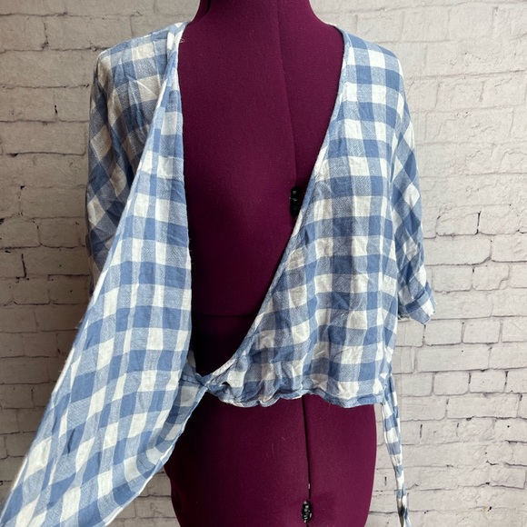 Rails Athena Periwinkle Check wrap blouse size large - Picture 6 of 8